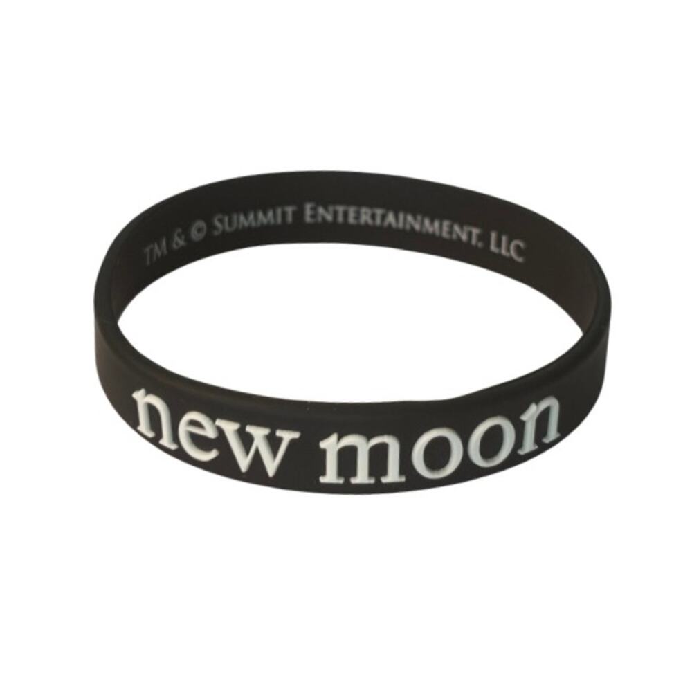 Twilight “New Moon” Black Band White Title Text Rubber Bracelet